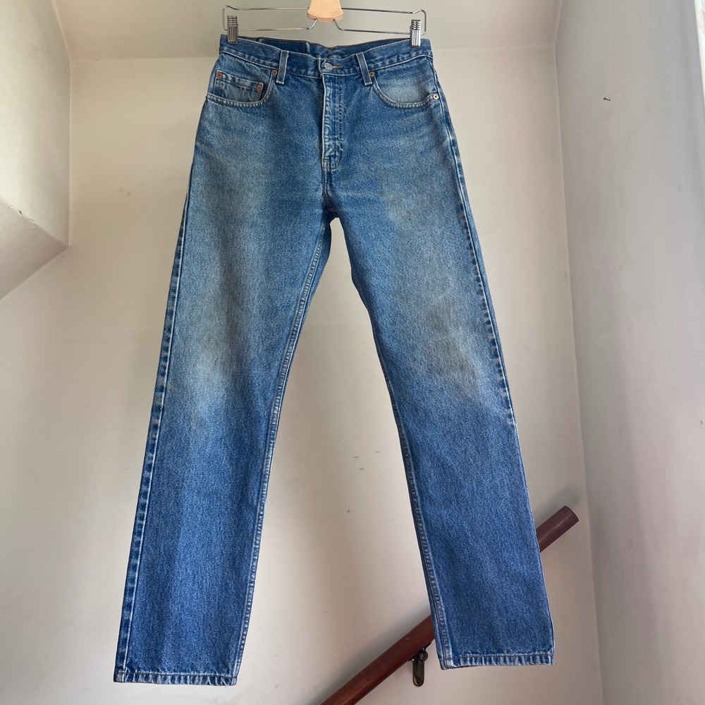 Vintage Levis 505 Regular Fit Straight Leg Jeans 30x32 Blue Faded Denim 90s